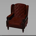 Classic Red Tufted Armchair With Carved Armrests And Wooden Legs